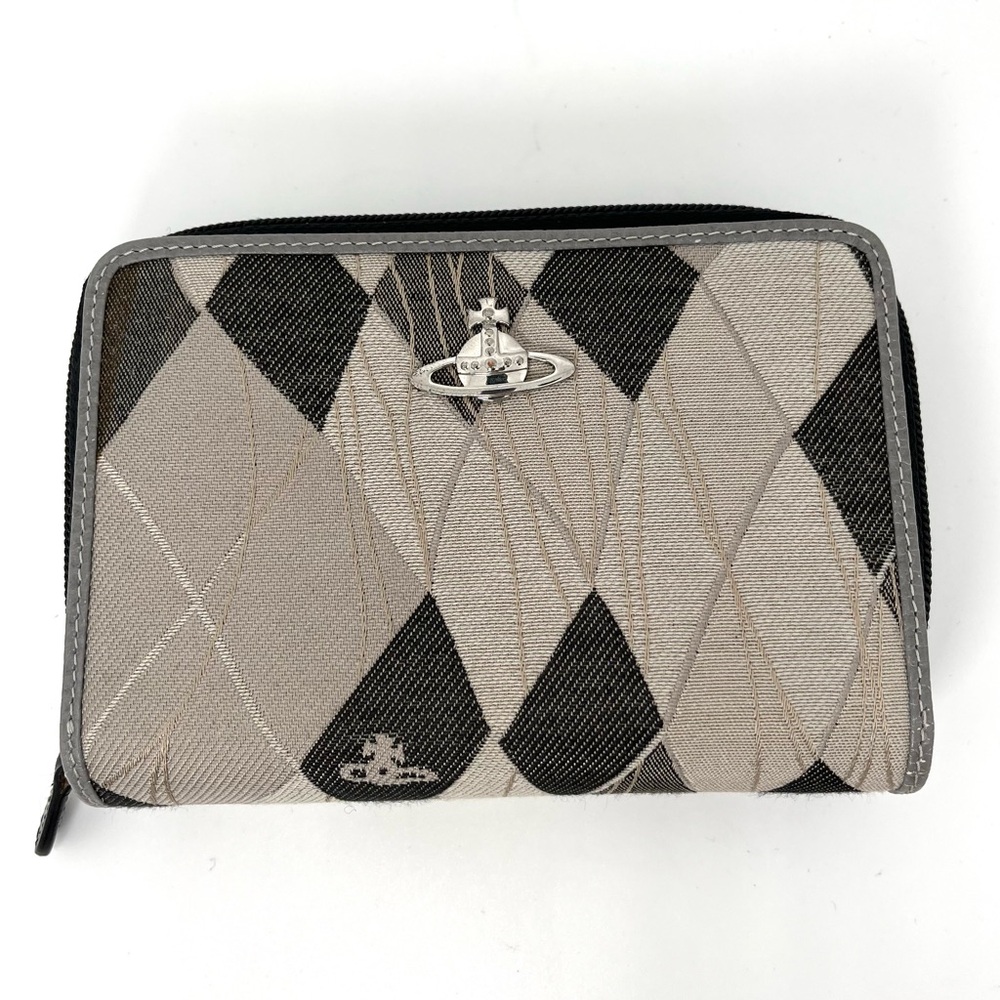 Vivienne Westwood tartan argyle orb zip canvas and leather wallet grey black